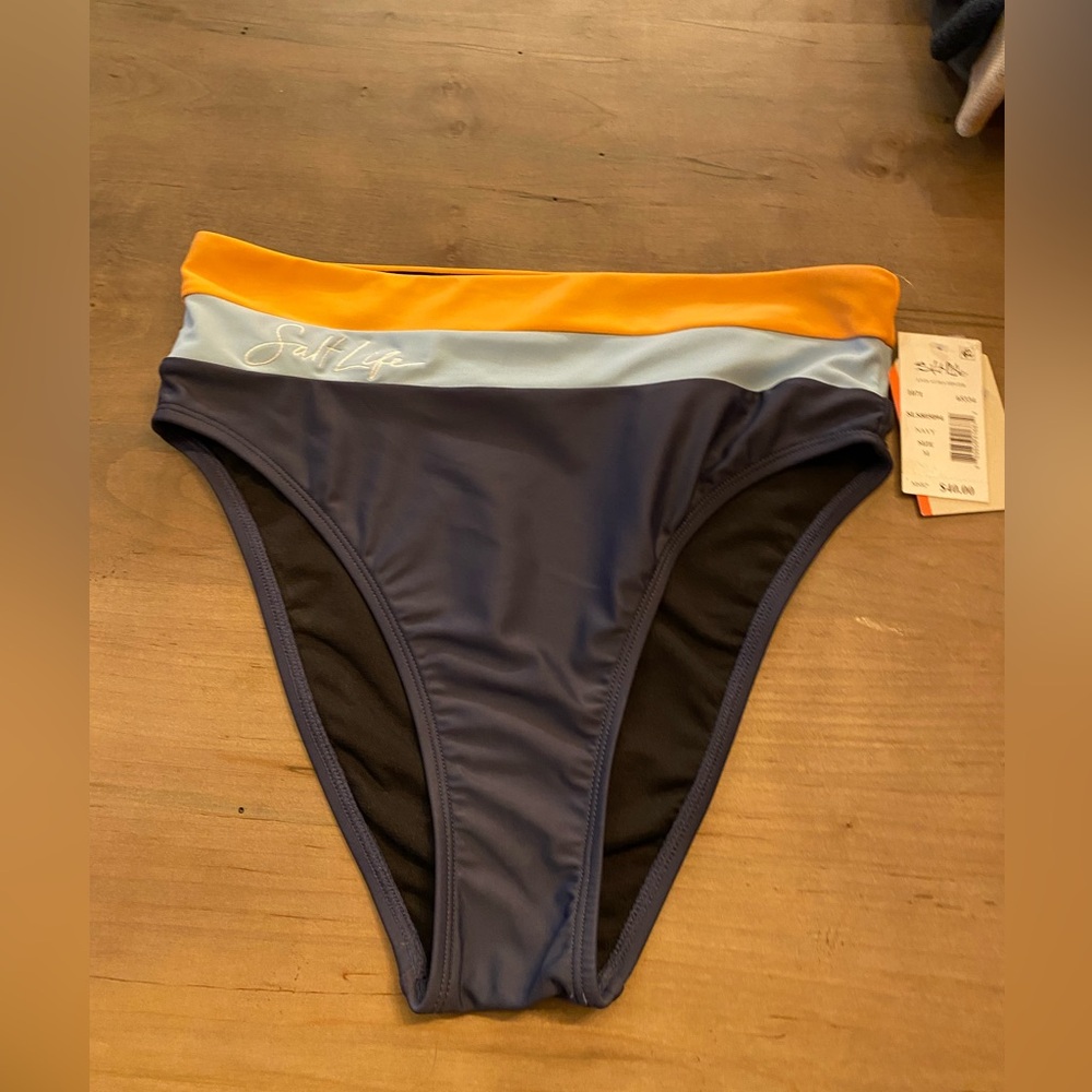 Salt Life Navy, Aqua, Orange  High Waisted  Swimsuit Bottom NWT Size Medium